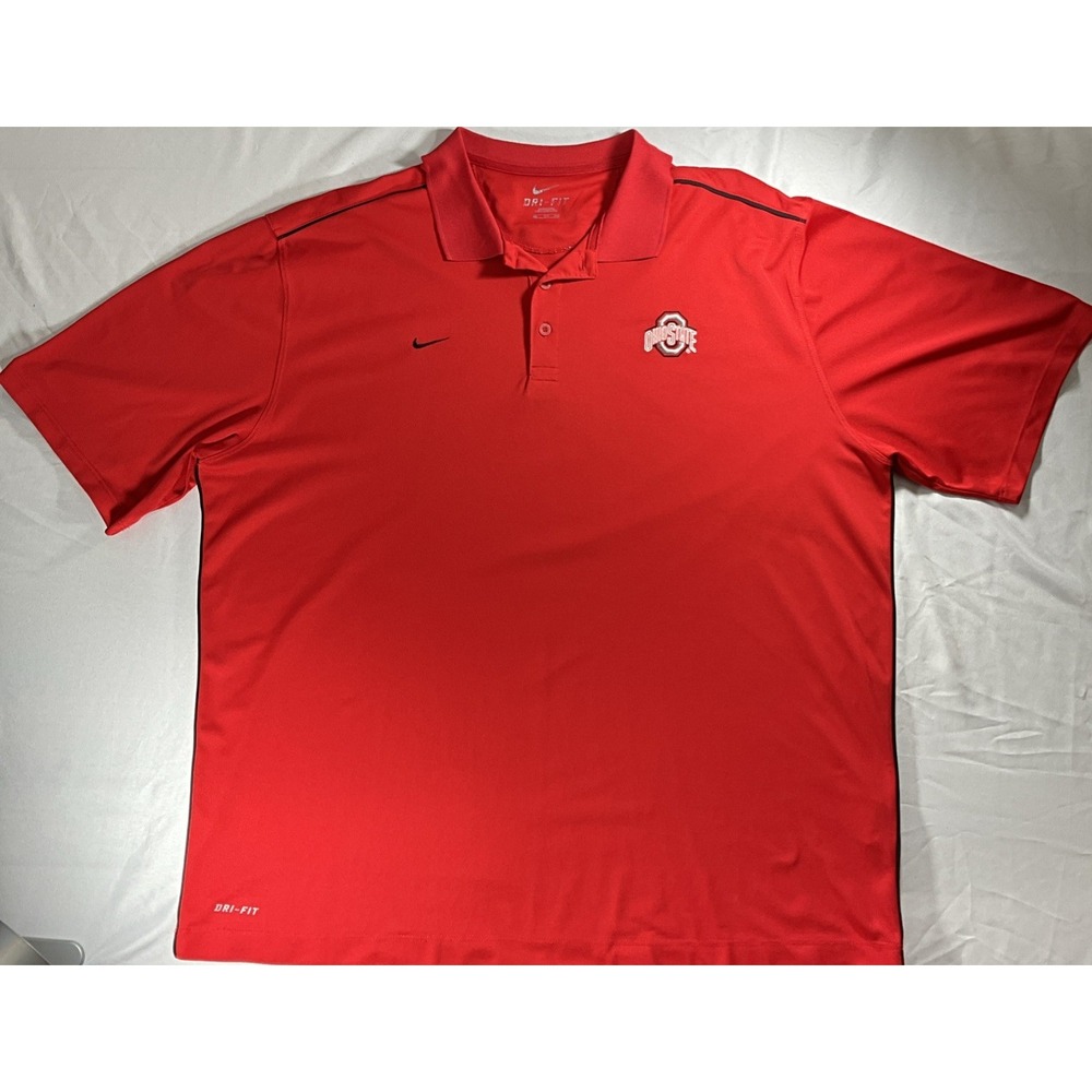 Ohio State Buckeyes Football Nike Dri Fit Red Embroidered Golf/Polo Men's XXL
